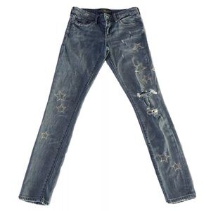 Lucky Brand Jeans Embroidered Womens Size 24 Blue Distressed Star Waist 26 in